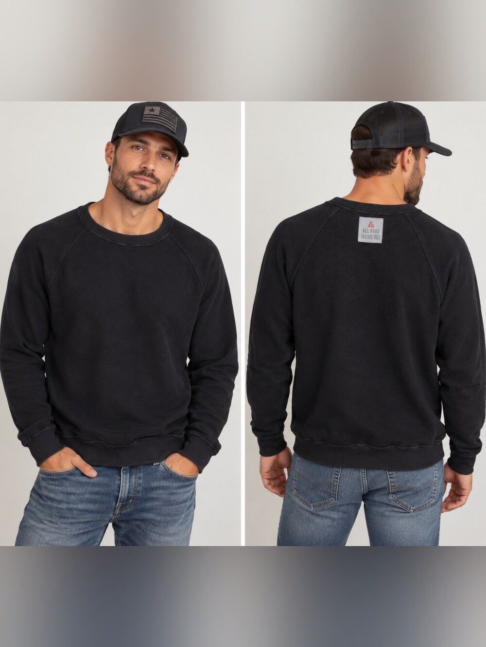 American Giant XL Black Inside Out Crewneck Sweatshirt Made in USA
